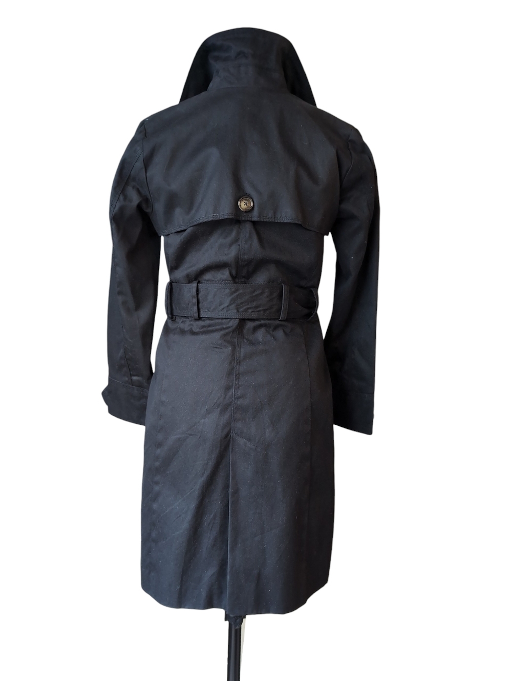 Classic Black Double-Breasted Trench Coat with Waist Tie - Picture 2 of 7